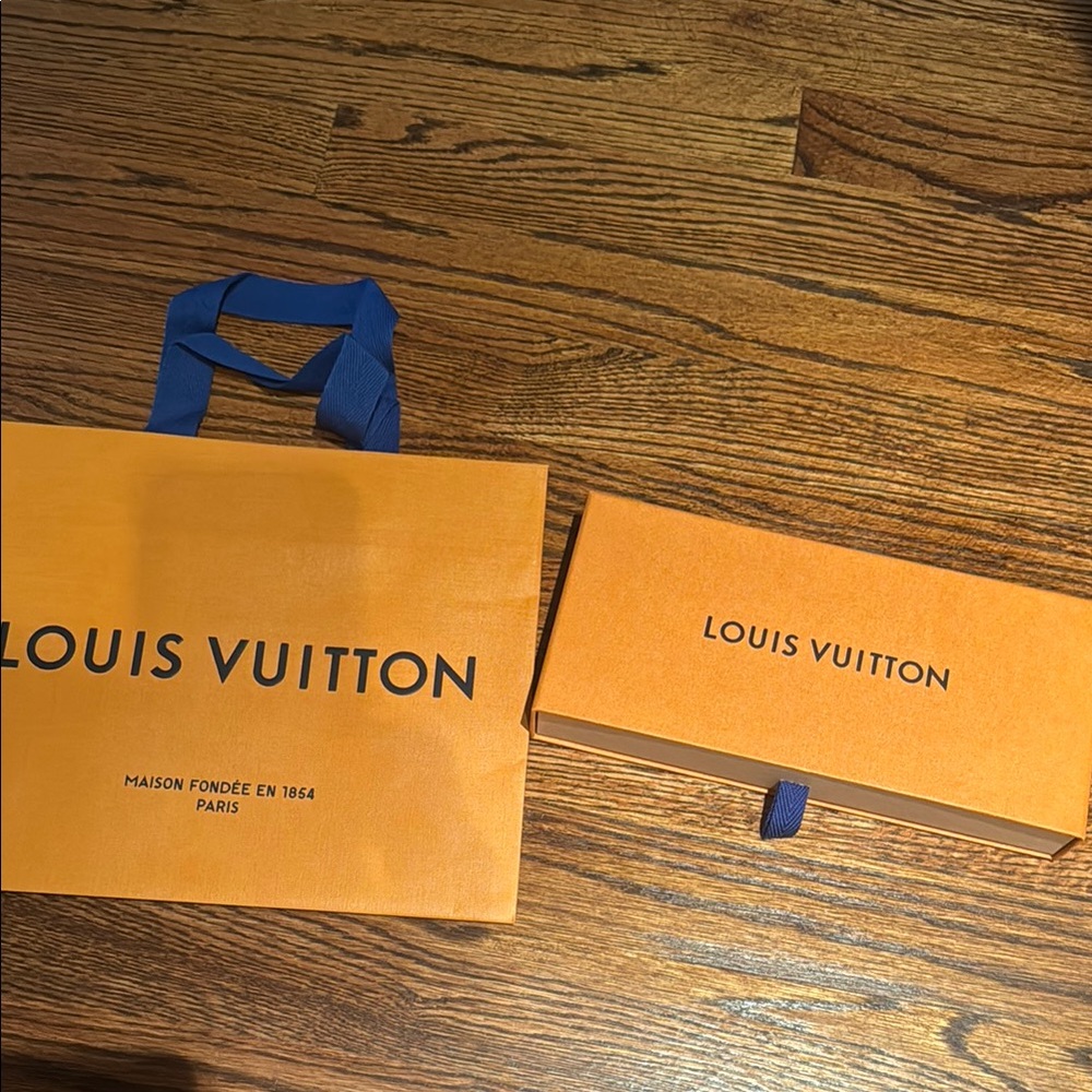 Louis Vuitton empty box and a shopping bag
